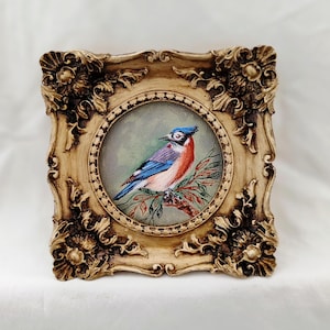 Small framed bird painting - bird oil painting - bird wall art - cottagecore bird decor - bird lover gift - farmhouse bird art