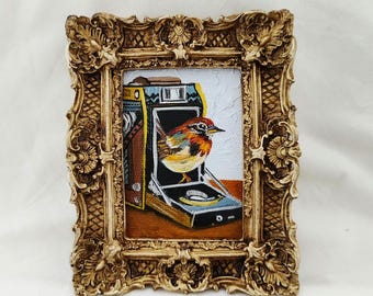 Small Framed Bird Painting - Bird Oil Painting - Mini Bird Wall Art - Farmhouse Decor - Bird Lover Gift - Vintage Style Artwork,bird artwork