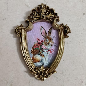 Vintage Framed Rabbit Painting: Handmade Easter Bunny with Flowers, rabbit wall art, bunny wall art , bunny oil painting, rabbit decor