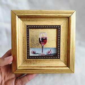 Red Wine Painting – Still Life Wall Art, Wine Glass Art, Bar Decor, Kitchen Art, Wine Lover Gift, Miniature Oil Painting