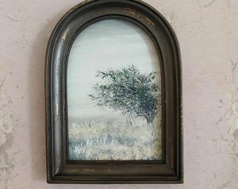 antique style nature ptaining, vintage tree painting, painting in old gold frame, nature oil painting,handmade painting, rustic decor