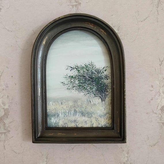 antique style nature ptaining, vintage tree painting, painting in old gold frame, nature oil painting,handmade painting, rustic decor