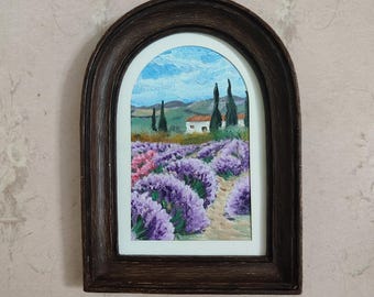Framed Lavender Field Oil Painting: Handmade Provence Landscape Art