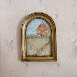 handmade original oil painting wooden house painting, vintage style frame painting, baroque style oil painting, wall decor painting