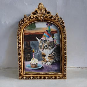 Handmade Cat Oil Painting: Victorian Style Art with Vintage Frame image 6