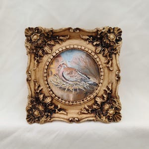 Pigeon Oil Painting in Vintage Frame – Cottagecore Bird Art for Nursery, Farmhouse Wall Decor, Bird Lover Gift,farmhouse art