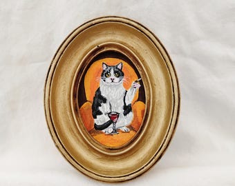 Tuxedo Cat art, Funny Cat painting, Black and White Cat wall decor, Whimsical Cat artwork, Unique Cat lover gift