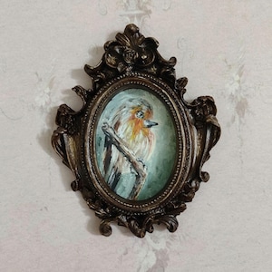 Victorian Robin Bird Oil Painting – Vintage Bird Wall Art – Bird Lover Gift – Small Handmade Bird Decor,Robin bird art,cottagecore decor