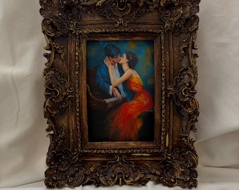 Romantic Couple Painting | Piano Love Scene | Original Oil Painting | Vintage Framed Artwork | Anniversary Gift | Romantic Wall Decor