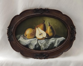 Vintage pear still life oil painting | Original handmade artwork | classic fruit art | kitchen wall decor |  timeless style | Pear wall art