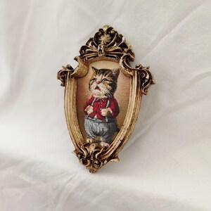 Victorian Cat Portrait Oil Painting | Framed Cat Art | Anthropomorphic Cat Painting | Vintage Gold Oval Frame | Original Cat Artwork bild 7