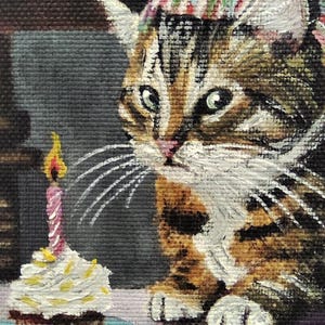 Handmade Cat Oil Painting: Victorian Style Art with Vintage Frame image 3