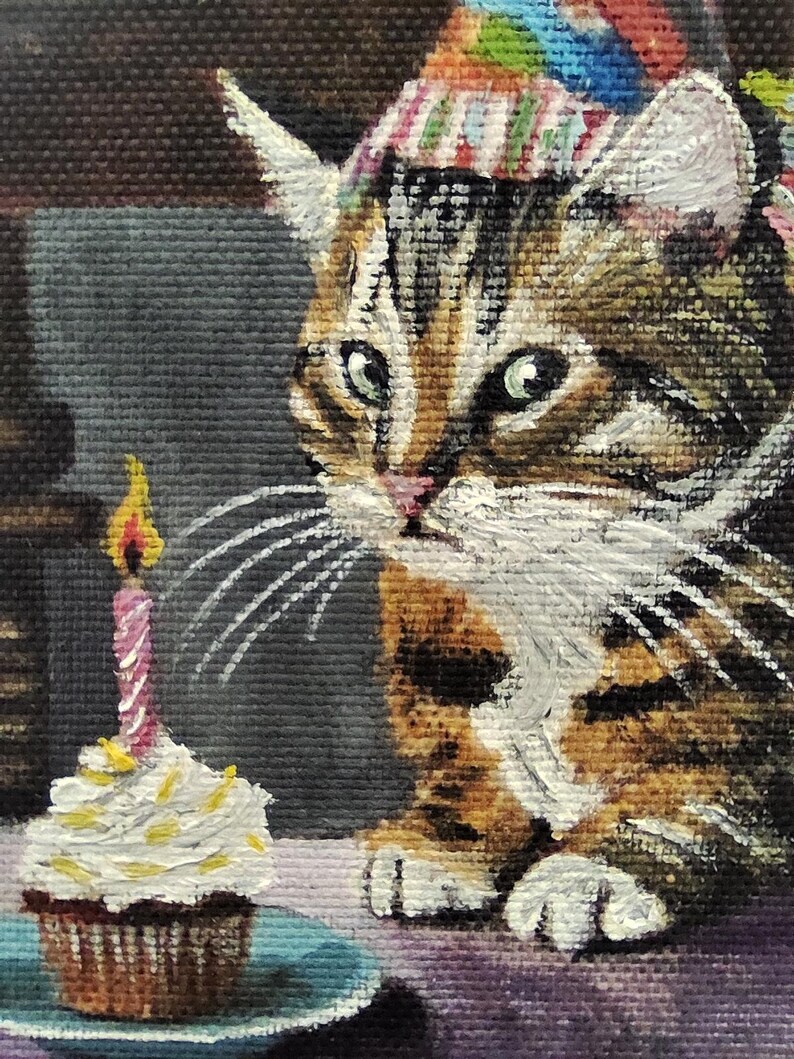 Handmade Cat Oil Painting: Victorian Style Art with Vintage Frame image 3