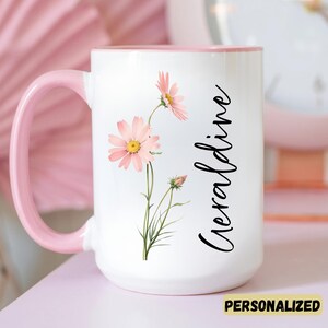 Personalized Floral Accent Mug Custom Name Coffee Cup  Floral Design Tea Mug  Mother&#39;s Day Floral Accent Coffee Mug Birthday custom Gift Mug