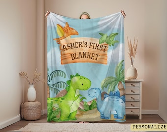 Personalized Dinosaur Kids Blanket Name Lil Dinos Minky Blanket Newborn Boy Dinosaur Blanket Baby Shower Gift Newborn Nursery Dino Nursery