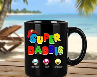 Personalized Super Daddio Coffee Mug Gamer Dad Gift Dad Mug Custom Dad Coffee Cup Dad Gift with Kids Names Daddy Bday mug Fathers Day Gifts