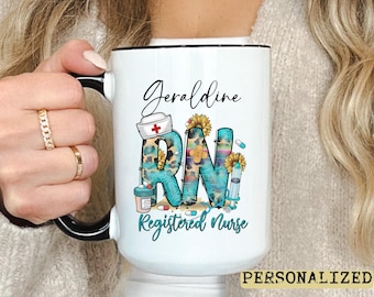 Personalized RN Registered Nurse Coffee Mug Hospital Appreciation Healthcare Worker Gift