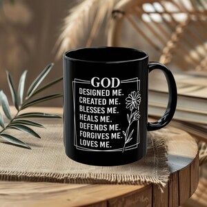 Inspirational Christian Mug: Faith & Gods Plan - Elegant Black Ceramic