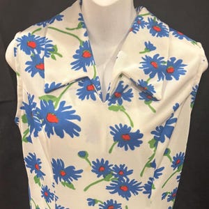 Original Vintage Dress/Skorts Drop Waist Blue Floral Print SKORT Culottes Romper Playsuit 1960s Twiggy Vintage Sleeveless Sixties