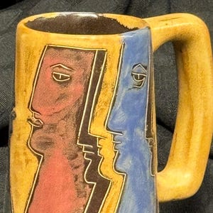 Vintage Frauen Gesichter Keramik Tasse / Bierkrug: Signiert Mara Mexico