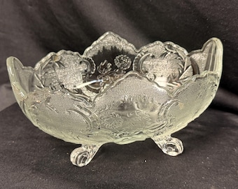 Vintage Jeanette Glass Lombardi Niebieska miska na owoce owalna
