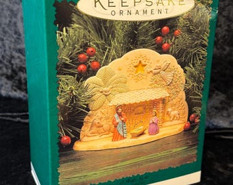 Conjunto de enfeites de presépio "O Holy Night" da Hallmark Keepsake, edição especial de 1996, em caixa.