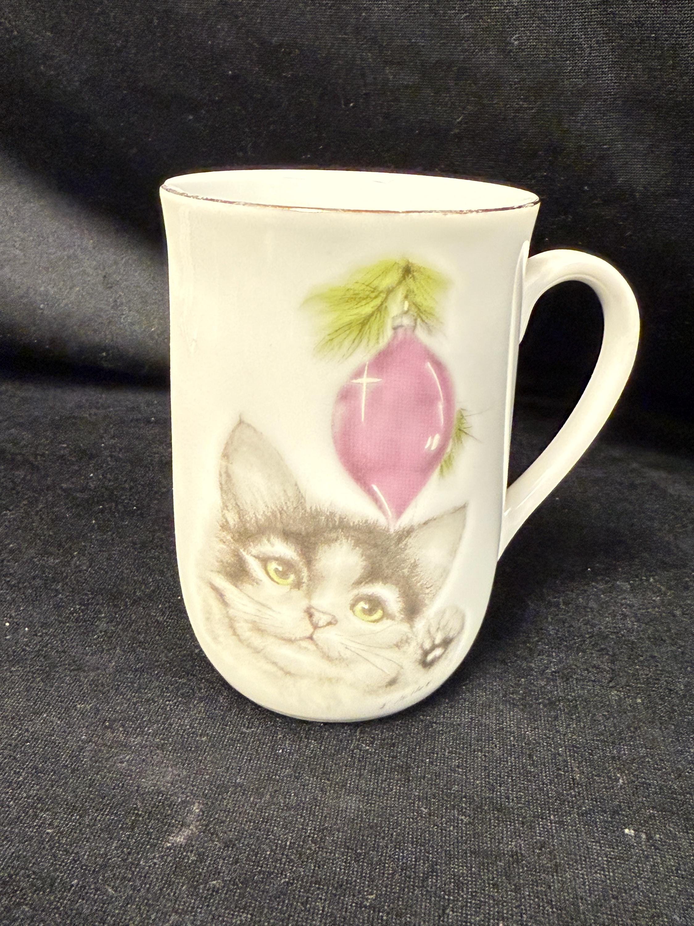 5 Tasses Vintage Otagiri Chat à La Fenêtre - Bleu Et Blanc - Japon Années 80 - Occasion