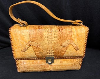 Vintage ECHTE ALLIGATOR 3D Geldbörse Handtasche Boho Chic Floridian Vintage 1950er Jahre