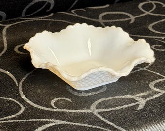 Vintage Hazel Atlas Milk Glass Bowl: Diamond Cut Candy Dish