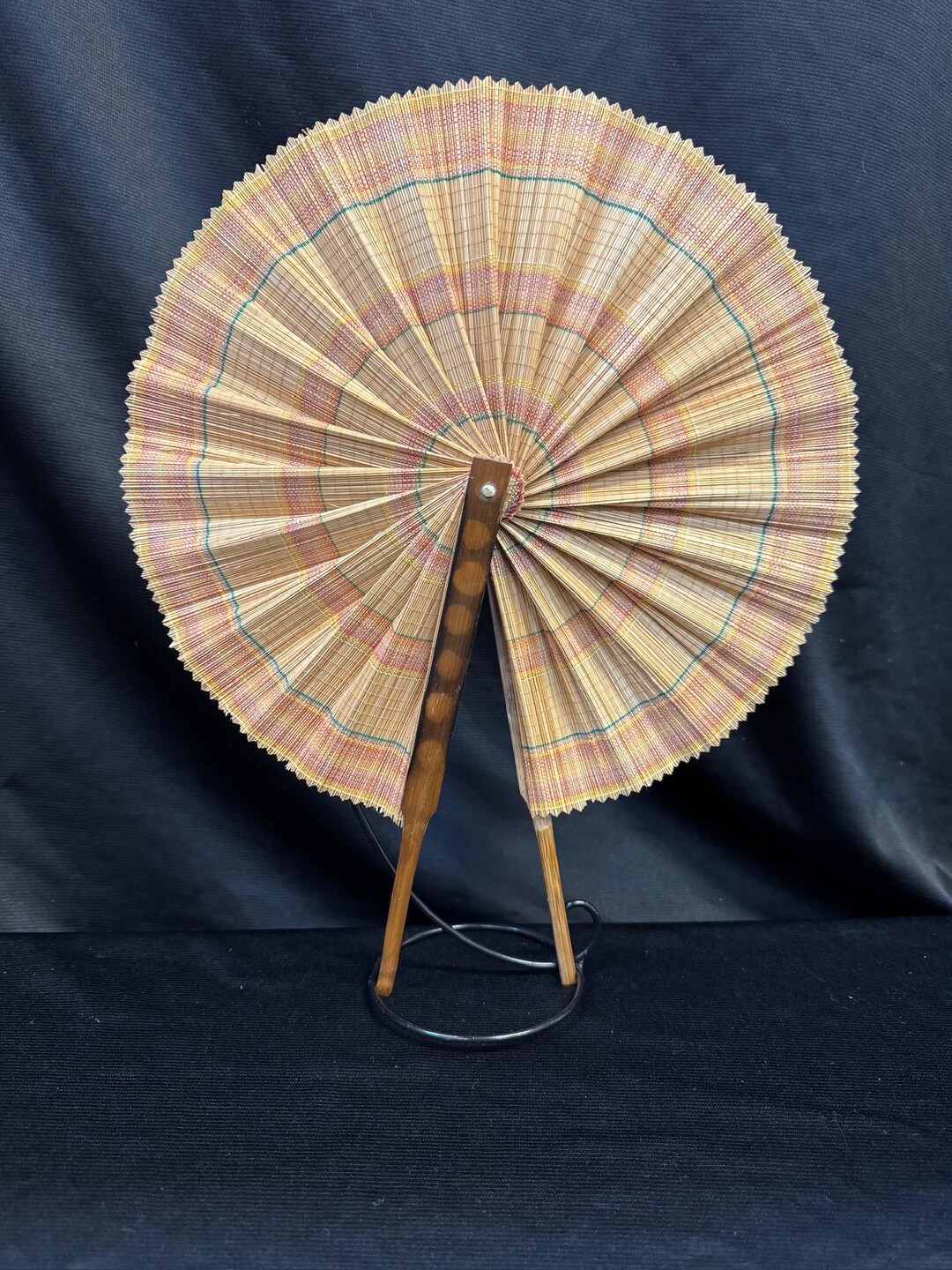 Vintage Woven Straw Fan With Stand | Boho Asian Decor - Etsy