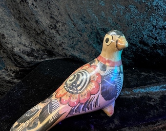 花柄デザインの手描き陶器製鳥の置物 – メキシコ製、アーティスト 