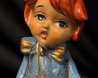 Rare Vintage Singing Christmas Angel Boy Figurine (Lucite) holding a Light Up Candle!