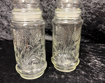 2 Mr. Peanut Anchor Hocking 1982 Wheat Pattern Glass Jars w/Lids