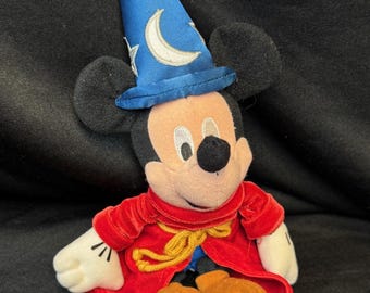 Peluche vintage de Mickey Mouse Fantasía 2000 de Disney: el hechicero. Peluche de Mickey mago. Peluche coleccionable de Disney.