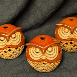 Retro Set of 3 Ceramic Pottery Owl Tealight Votive Candle holders