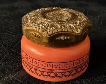 Avon Unforgettable Porcelain Jar: Coral & Gold Art Deco Design