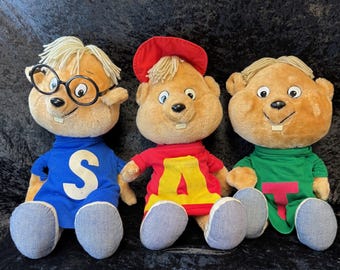 Conjunto de peluche de ardilla parlante vintage: Alvin, Simon y Theodore
