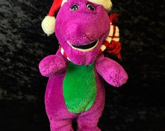 Peluche vintage de Barney: Dinosaurio morado, decoración navideña, peluche nostálgico de los 90.