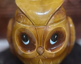 Tarro de galletas de cerámica vintage Lefton con forma de búho, coleccionable japonés raro