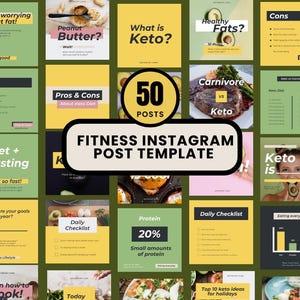50 Fitness Instagram Post Templates | Editable Canva Design | Workout Social Media Templates