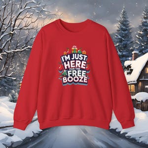 Ich bin nur hier für den kostenlosen Schnaps Weihnachtspullover | Lustige Weihnachtspullover | Alkohol Geschenk UK für Sie & Ihn