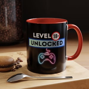 Level 18 Unlocked Birthday mug. 18th birthday gift for him for her. Present for gamer