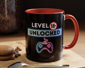 Level 18 ontgrendelde gamermok, 18e verjaardagscadeau