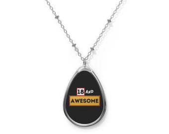 18th Birthday Gift Necklace - Ellipse Pendant, Zinc Alloy Chain