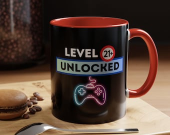Level 21 Unlocked Gamer Mug, 21st Birthday Gift