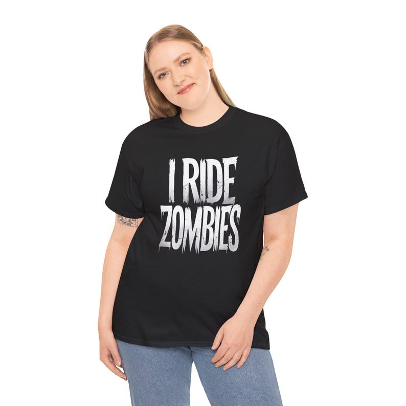 I Ride Zombies Halloween T-Shirt | Funny & Spooky Graphic Tee | Zombie Lover Halloween Shirt image 6