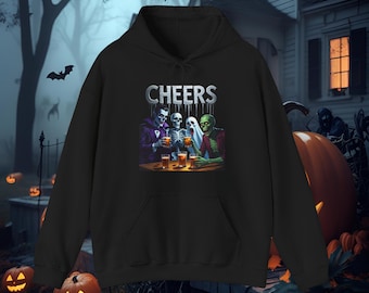 Cheers Halloween Hoodie | Spooky Skeleton, Ghost, Zombie Design