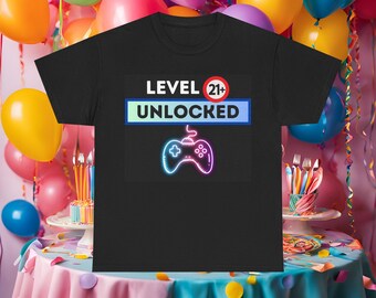 Camiseta de cumpleaños para gamers nivel 21 desbloqueado