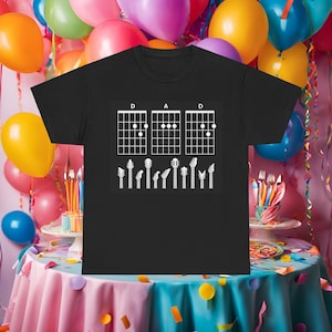 Guitar t shirt for Dad, D.A.D Chords. Clever gift for guitarist Dad. Birthday, father&#39;s day.