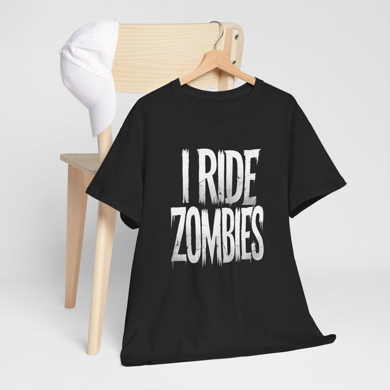 I Ride Zombies Halloween T-Shirt | Funny & Spooky Graphic Tee | Zombie Lover Halloween Shirt image 5